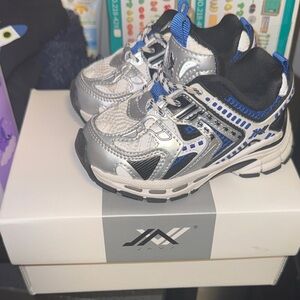 Kids Silver and Blue Sneakers